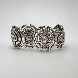 Brighton Grand Prix Bracelet Silver Plated Swarovski Crystal Art Deco Medallion